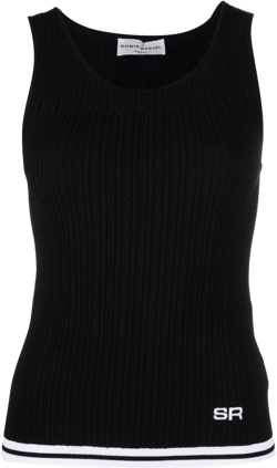 logo-embroidered pointelle-knit tank top