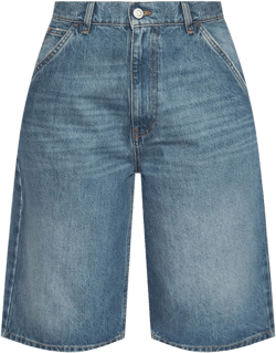 knee-length denim shorts