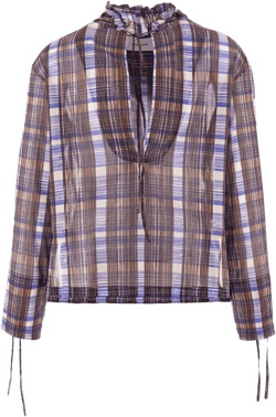 August check-print blouse 