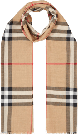 Lightweight Check Wool and Silk Scarf