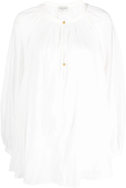 balloon-sleeve cotton-silk blouse