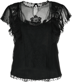 floral-embroidered short-sleeved blouse