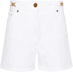 high-rise straight-leg denim shorts