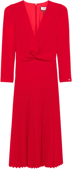 pleated V-neck midi dress