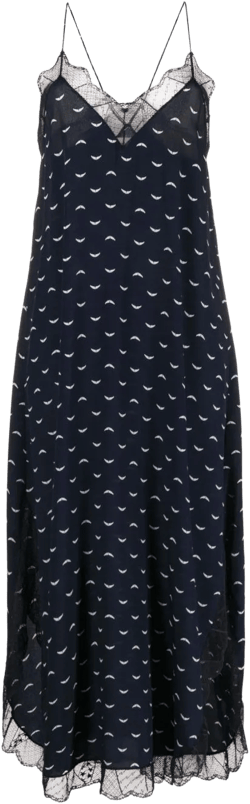 lace-trim silk midi dress