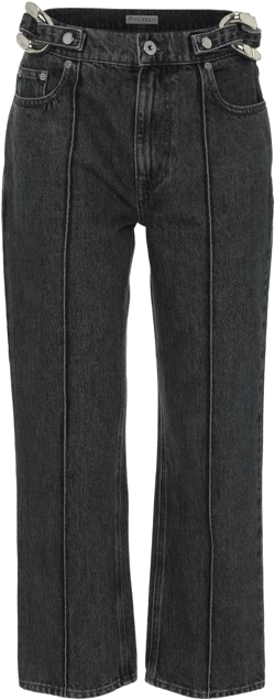 chain-detail straight leg cropped jeans