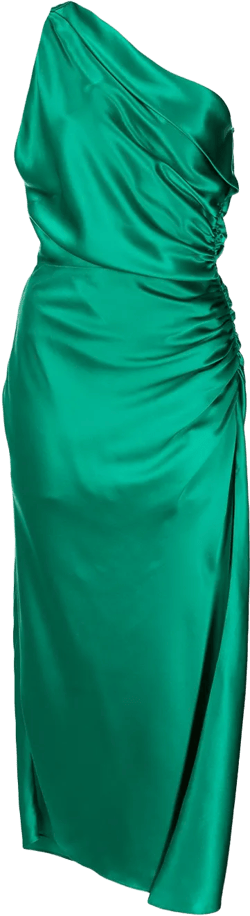 asymmetric gathered-side silk dress