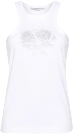 floral-embroidered cotton tank top