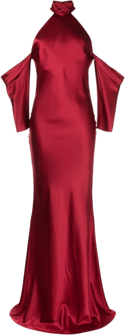 halterneck drop-sleeve maxi dress