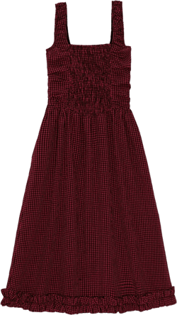 check-print midi dress