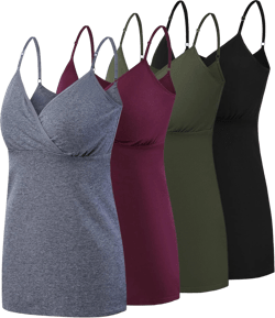SUIEK 4 Pack Nursing Tank Tops Maternity Cotton Cami Breastfeeding Sleep Bralette