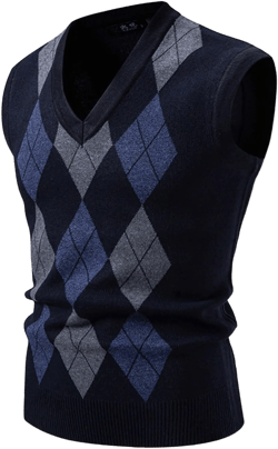 Cambkatl Men's Argyle Sweater Vest - V Neck Sleeveless Casual Slim Fit Pullover Knitwear Waistcoat 3X-Large 01 Blue