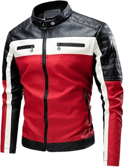 Men Jacket Bomber Biker Zipper Motorcycle Faux Fur Coat Male Fleece Pilot Vintage Leather Jacket Medium Red Thin