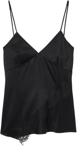 ASYMMETRIC LACE-TRIMMED SATIN CAMISOLE - BLACK - Tops - COS