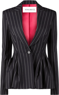 Striped Wool-blend Peplum Blazer In Navy/blanc