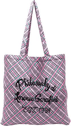 logo-print check beach bag