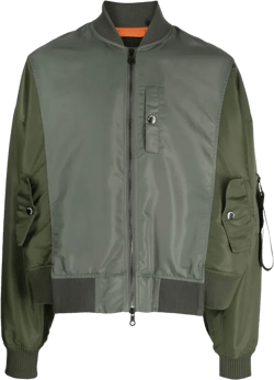 Spliced Satin Bomber Jacket In Green