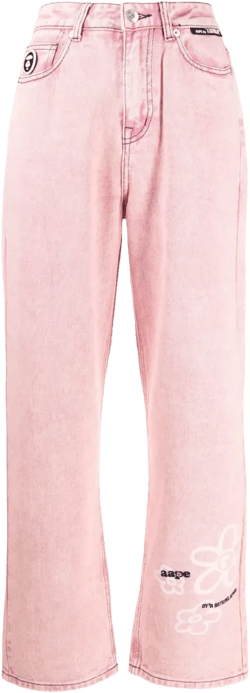 floral-print straight-leg jeans 