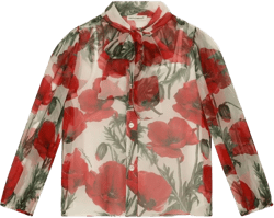 floral-print silk shirt