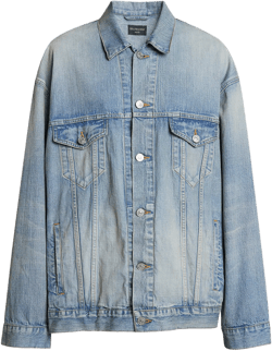 Unisex Paris Tropical-print Oversized Denim Jacket In Blue