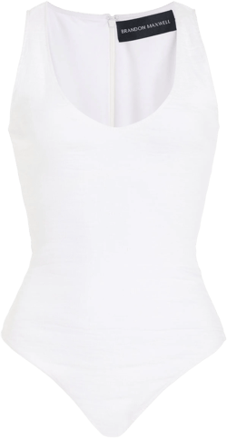 The Janie Stretch-linen Tank Bodysuit In White