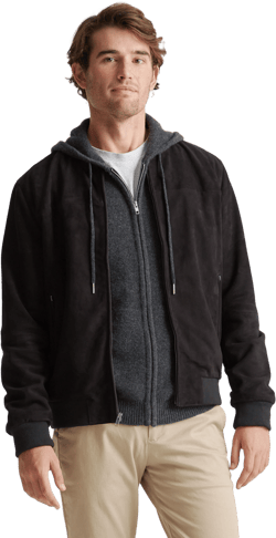 Men's 100% Suede Bomber Jacket In Black