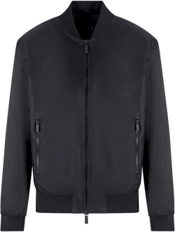 Satin Bomber Jacket With Blurred Back Logo In Black