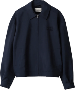 Logo-embroidered Zip Up Wool Bomber Jacket In Navy