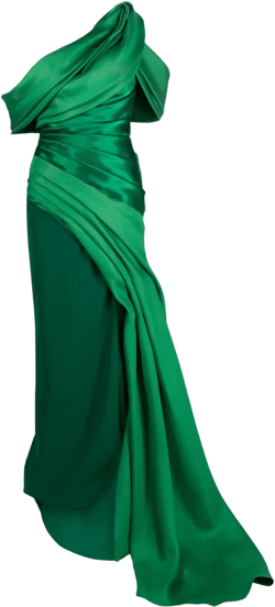 draped open-shoulder gown 