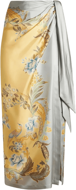 floral-print silk midi skirt