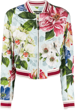 Floral Print Bomber Jacket In White
