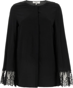 crepe-de-chine collarless blouse