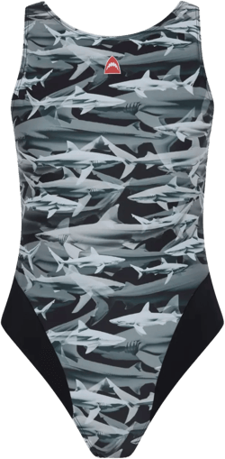 Shark-print open back swimsuit