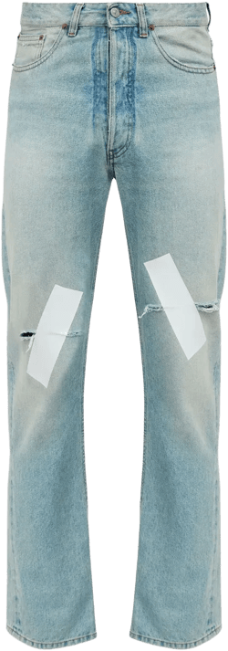 Blue Distressed Taped 5 Pocket Jeans