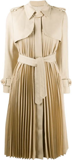 Pleated Trench Coat With Belt In Beige