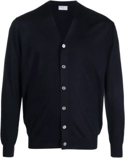 Navy Blue Virgin Wool Cardigan With V-neckline