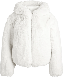 Rowe Cropped Faux Fur Bomber Jacket With Hood In Off White