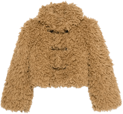 Cropped Faux Fur Effect Jacket In Brown