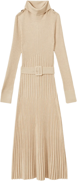 Womens Neutral Vinette Funnel-neck Slim-fit Ribbed Stretch-knit Midi Dress