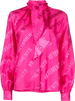 logo-jacquard tie-neck shirt
