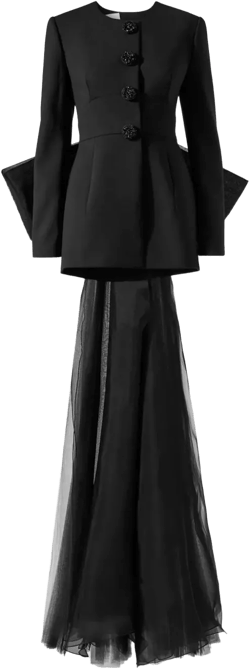 Open-back Collarless Jacket With Removable Bow In Black