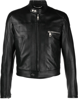 zip-up leather biker jacket