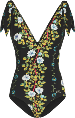 floral-print V-neck swimsuit