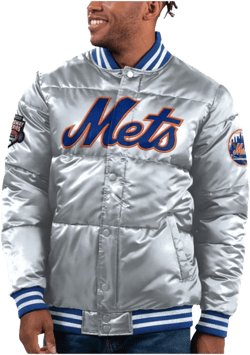 Silver New York Mets Bronx Satin Full-snap Varsity Bomber Jacket