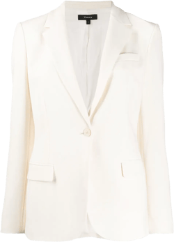 White Tailored Blazer With Flap Pockets In Ivory