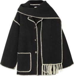 Embroidered Fringe Contrast-trim Scarf Wool Jacket In Multi