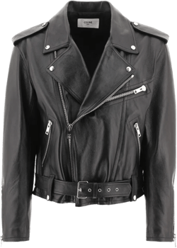 Zip Leather Biker Jacket In Black