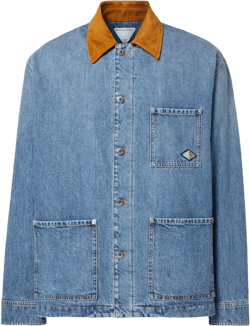 Suede Collar Denim Jacket In Blue