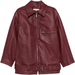 Leather Biker Jacket In Red