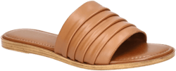 Womens Leather Flat Slide Sandals In Whiskey Italian Leather